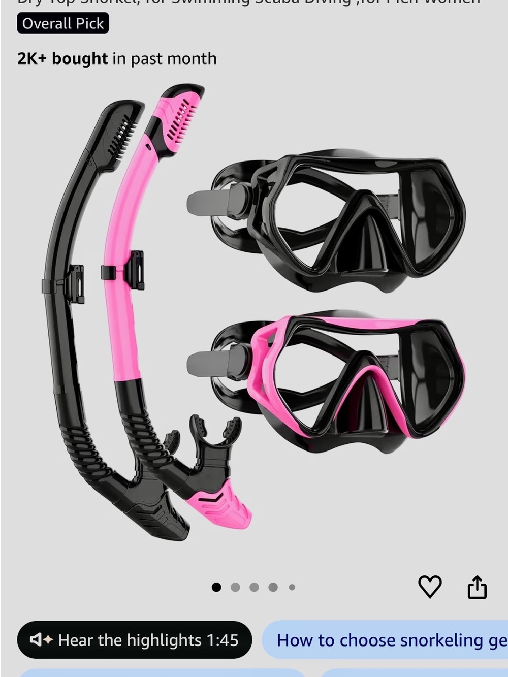 Snorkel Set with Dual Masks and Pink Accents